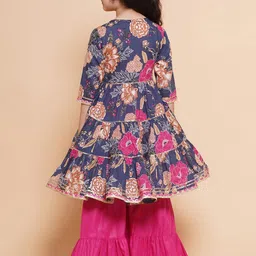 BAESD Girls Floral Printed Angrakha Gotta Patti Kurta & Sharara With Dupatta Set image 4