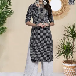HERE&NOW Pack Of 2 Ethnic Motifs Printed Round Neck Straight Kurta image 1