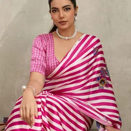 Anouk Rustic Striped Satin Leheriya Saree With Blouse Piece-picture-21