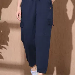 Women Solid Blue Track Pants-image-9