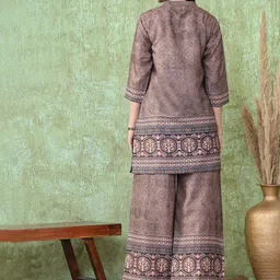 LIYALA Printed Mandarin Collar Top With Palazzos image 3