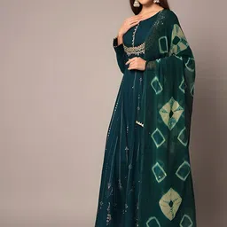 TOP 2 BOTTOM Ethnic Motifs Printed Zari Anarkali Kurta With Trousers & Dupatta image 3