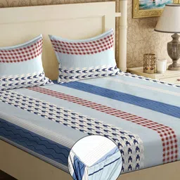 Myntra Elegant Homes Blue & Grey Striped 300 TC Double King Bedsheet Set 2.50 m x 2.20 m image 5