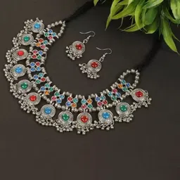 Sangria Stones Studded & Beaded Jewellery Set image 1