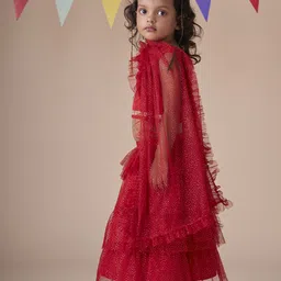 KidsDew Girls Foil Printed Ready to Wear Lehenga & Blouse With Dupatta image 5