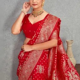 VASTRAAVEDAA Ethnic Motifs Woven Design Zari Banarasi Saree image 4