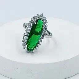BLACKBOX Rhodium-Plated Emerald & American Diamond Studded Finger Ring-picture-54
