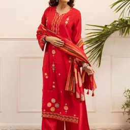 Indo Era Women Ethnic Motifs Embroidered Kurta with Palazzos & With Dupatta image 2