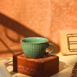 WEAVING HOMES Green Textured Ceramic Glossy Cups Set of Cups and Mugs-picture-21