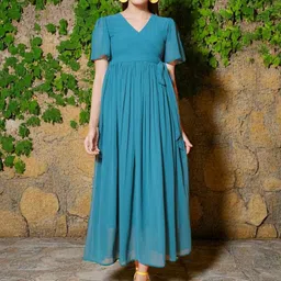 KATLINE Women V-Neck Flared Sleeves Wrap Maxi Dress-picture-22