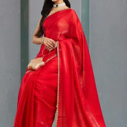 LOROFY Beads and Stones Pure Chiffon Designer Chanderi Saree image 5