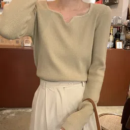 KPOP Women Ribbed Woollen Pullover image 3