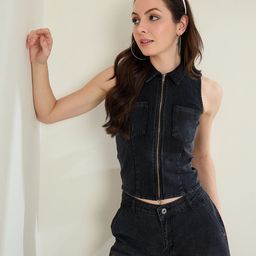 StyleStone Women Shirt Collar Pure Cotton Shirt Style Crop Top-picture-12