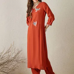 Indo Era Embroidered V-Neck Tunic With Trousers image 2