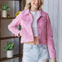 StyleCast Women Spread Collar Solid Cotton Casual Denim Jacket-picture-18