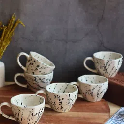 WEAVING HOMES White & Black 6 Pieces Printed Ceramic Glossy Cups 220 ml image 3