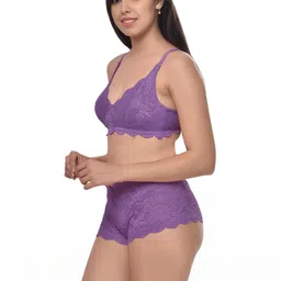 samvar Women Purple,Blue,Black Net Bra Panty Set for Lingerie Set Undergarments Pack of 3 image 3