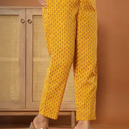 KALINI Women Floral Printed Regular Pure Cotton Kurta with Trousers & With Dupatta image 3