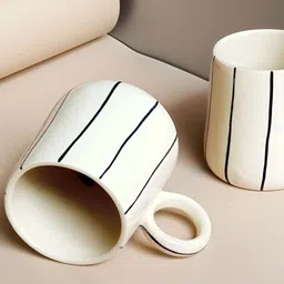 Lupaava White & Black Hand Painted Textured Ceramic Glossy of Mugs image 2