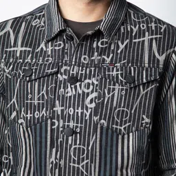 nostrum Men Striped Lightweight Crop Denim Jacket image 4