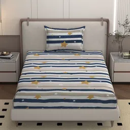 BELVOSTUM Multicoloured Striped 160 TC Single Bedsheet with 1 Pillow Covers-picture-48