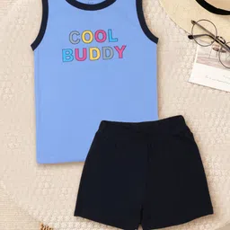 INCLUD Boys Pack Of 2 Printed Sleeveless Pure Cotton T-shirt With Shorts image 2