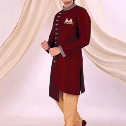 Desibutik Mandarin Collar Sherwani With Pyjama image 4