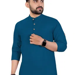 Yugnik Mandarin Collar Roll-Up Sleeves Straight Short Kurta-image-80
