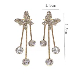 GOLDIWALA Korean Gold-Plated Cubic Zirconia Studded Butterfly Shaped Drop Earrings image 2