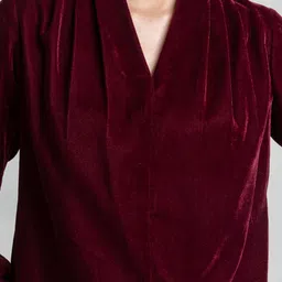 SHAYE Women Maroon V-Neck Solid Full Sleeves Tops image 5