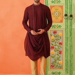 TheEthnic.Co Mandarin Collar Sequinned Straight Kurta-image-42