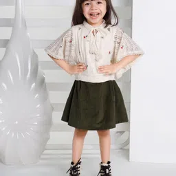 Peppermint Amazing Autumn Girls Self Design Mandarin Collar Top With Skirt image 2