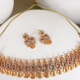 EVY Gold-Plated Cubic Zirconia Studded Necklace With Earrings image 3