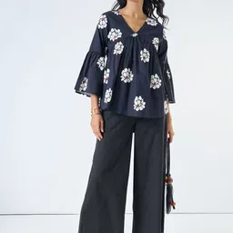 AKKRITI BY PANTALOONS Floral Print Bell Sleeve Cotton Top image 3