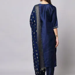 VredeVogel Floral Embroidered Round Neck Straight Kurta With Trouser With Dupatta image 3