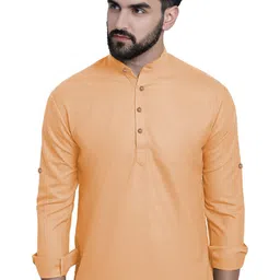 APEKTRA Mandarin Collar Roll-Up Sleeves Straight Short Kurta-image-38
