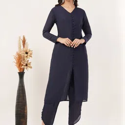 Edla V-Neck Straight Kurta With Harem Pants-picture-12