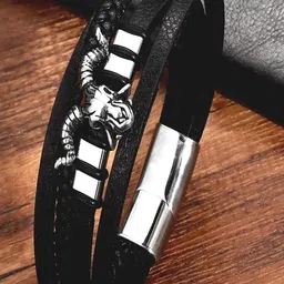 Jewelgenics Men Black Leather Bracelet image 1