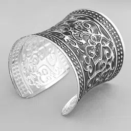 VOJ Silver-Plated Stainless Steel Oxidised Cuff Bracelet image 3