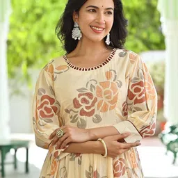 APNASA Floral Printed Cotton Fit and Flare Maxi Dress image 5