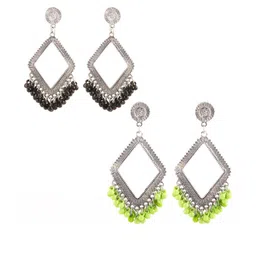 Combo Silver Oxidize Black & Light Green Earrings for Girls-image-16