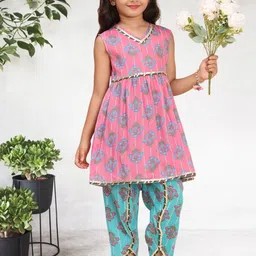 Cutiekins Girls Floral Printed A-Line Kurta with Pyjama image 3