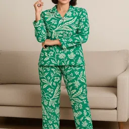 GAB Floral Printed Lapel Collar Shirt With Pyajamas Night suits-picture-12