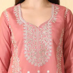 Sangria Women Ethnic Motifs Embroidered Regular Thread Work Kurta with Palazzos & With Dupatta image 3