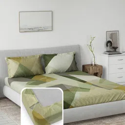 DDecor Prime Green Abstract 144 TC King Pure Cotton King Bedsheet Set 1.82 m x 1.98m-image-9