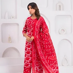 AFFO Women Ethnic Motifs Printed Regular Pure Cotton Kurta with Trousers & Dupatta image 5