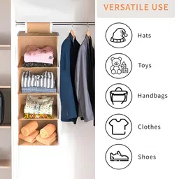 Myntra Elegant Homes Brown & White Foldable 4 Shelf Hanging Closet Organizer image 2