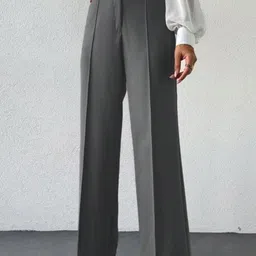 Next One Women Smart Straight Fit High-Rise Easy Wash Pleated Trousers-picture-37