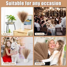 satyam kraft 6 Pcs Faux Pampas Grass small Fluffy Artificial Fake Flower Home,Office,Bedroom Brown Dried Sticks Artificial Flower image 5
