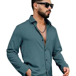 KHUSHI CREATION Textured Original Spread Collar Slim Fit Casual Shirt image 2